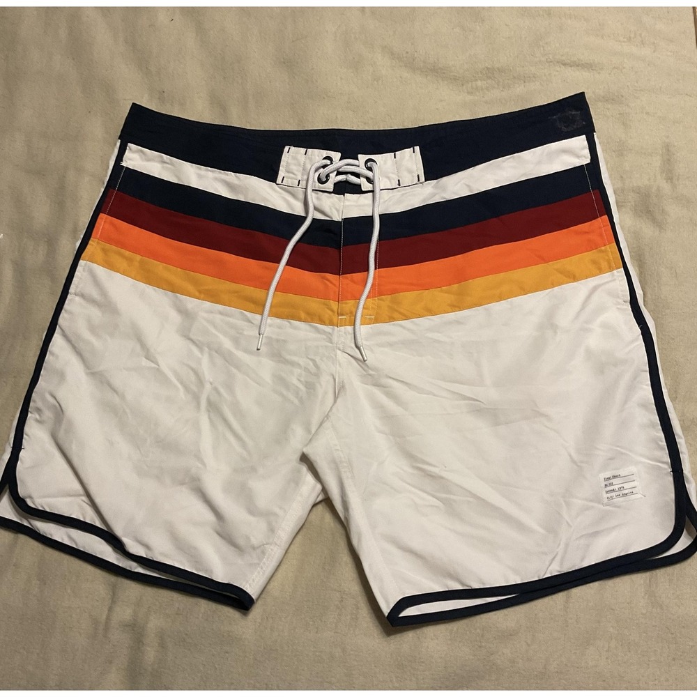 Adam Levine Board‎ Shorts Mens XL White Striped Swim Trunks Beach Surf Lined